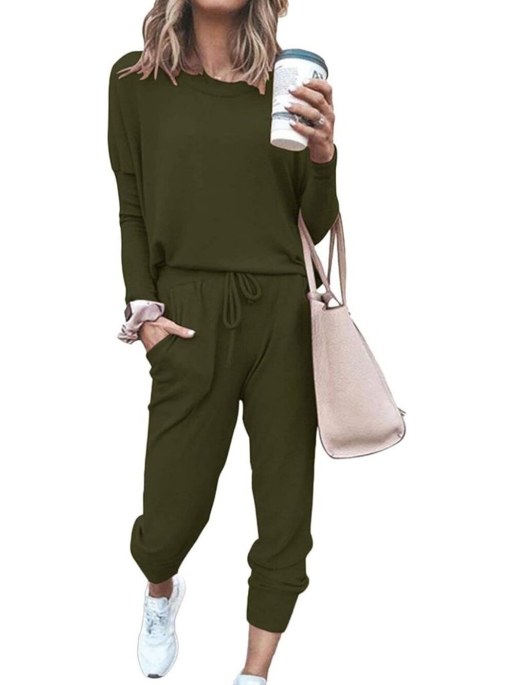 Women's 2 Piece Sets Army Green Sweatsuits Casual Long Sleeve Sweatpants Fall